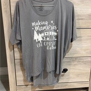 Gray Graphic Tee with Camping Print